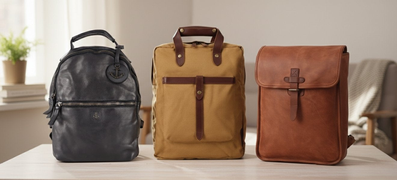 verschiedene Rucksack Arten nebeneinander auf Tisch