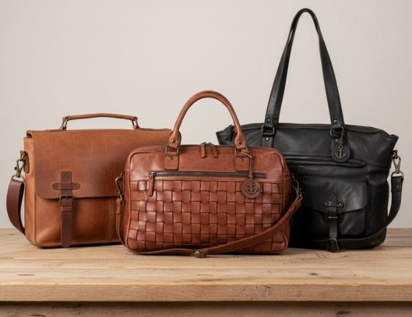 verschiedene Arbeitstaschen für Damen auf Tisch