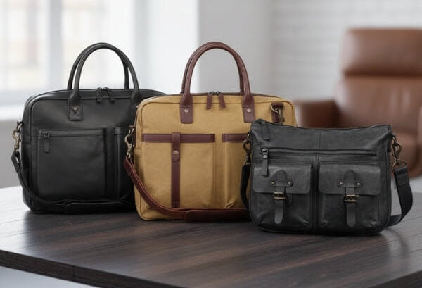 verschiedene Businesstaschen für Herren auf Tisch