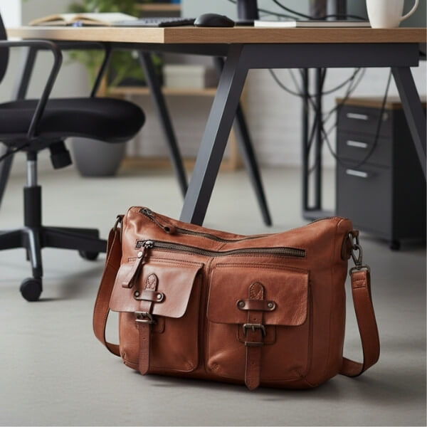 Businesstasche für Herren neben Tisch