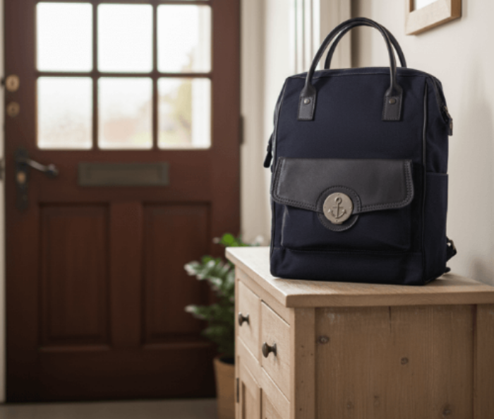 Canvas Rucksack auf Schrank