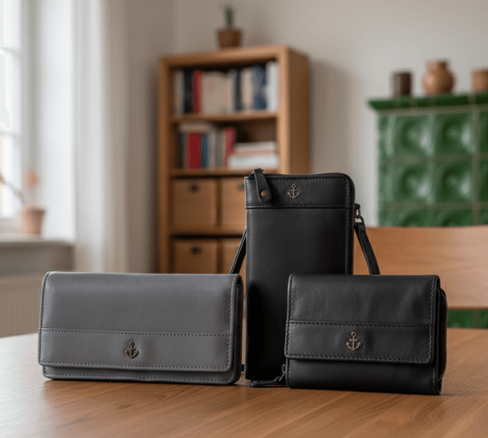 Gedbörsen auf Tisch