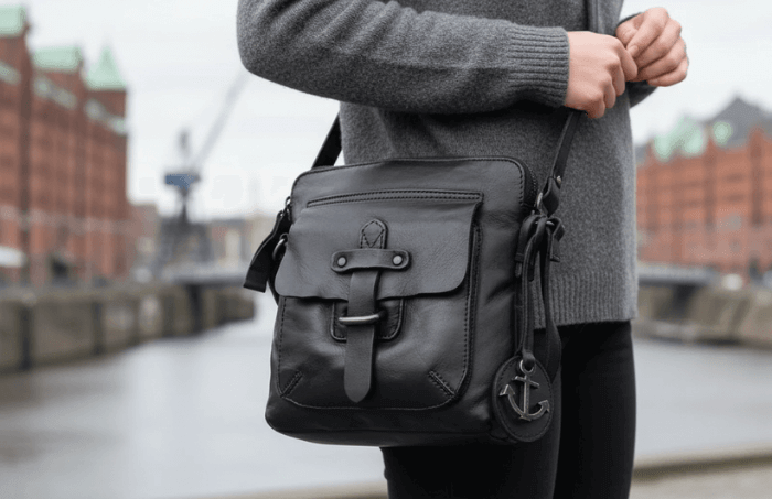 Ledertasche von Frau getragen