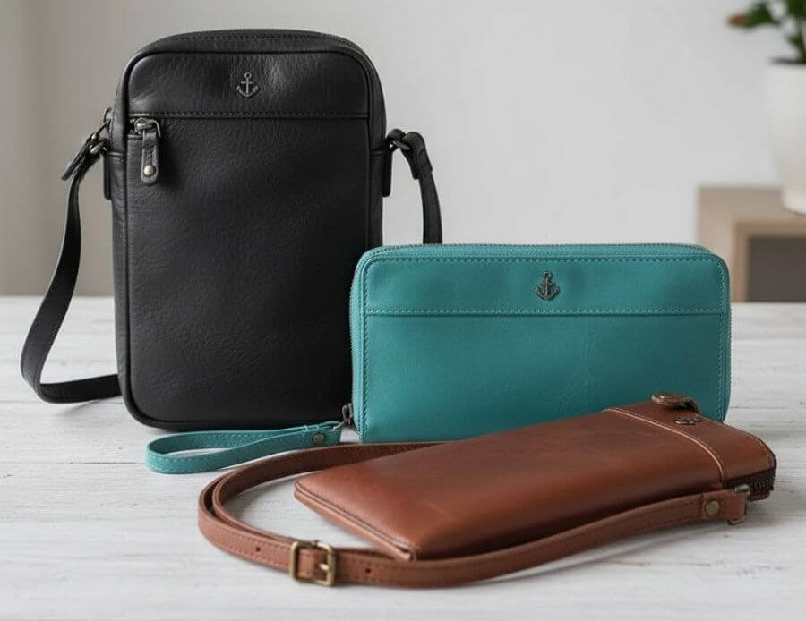 verschiedene Handytaschen auf Tisch