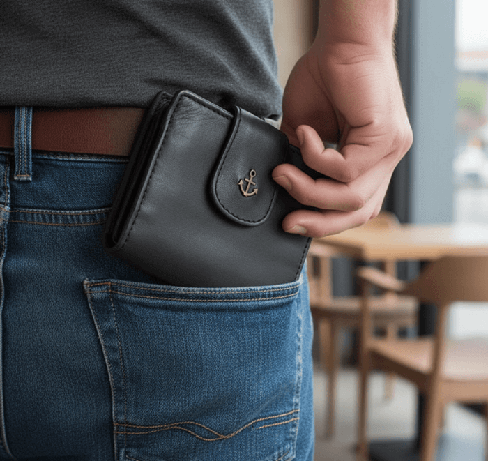 Herren Geldbeutel wird in Hose gesteckt