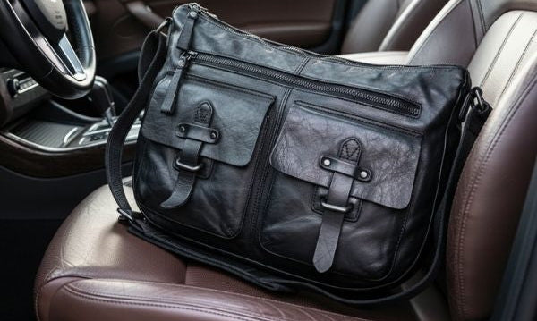 Ledertasche Angebot im Auto