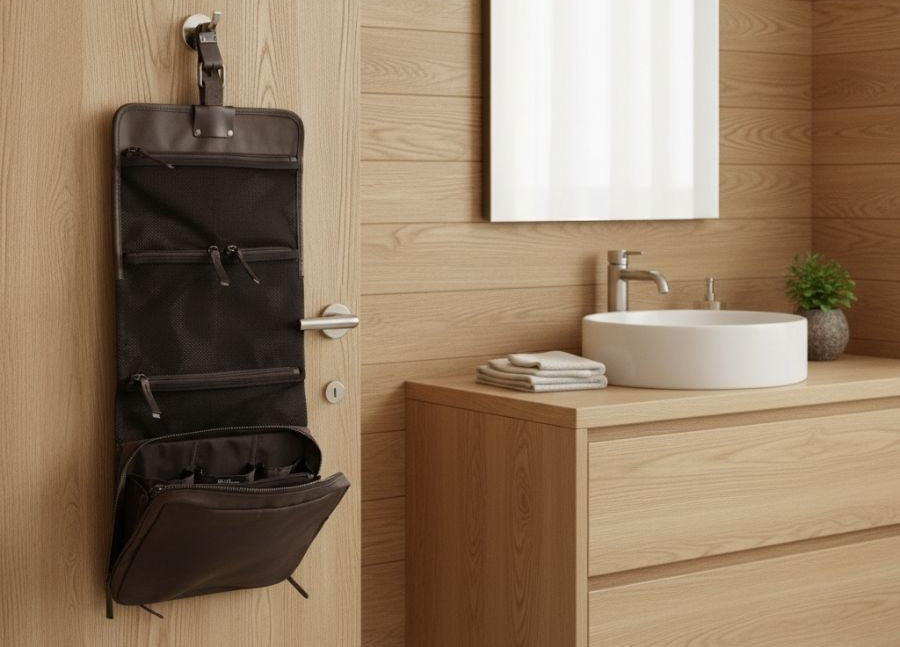 Leder Kulturbeutel in Bad