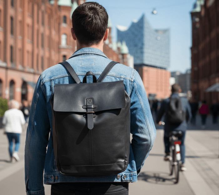 Herren Lederrucksack am Mann