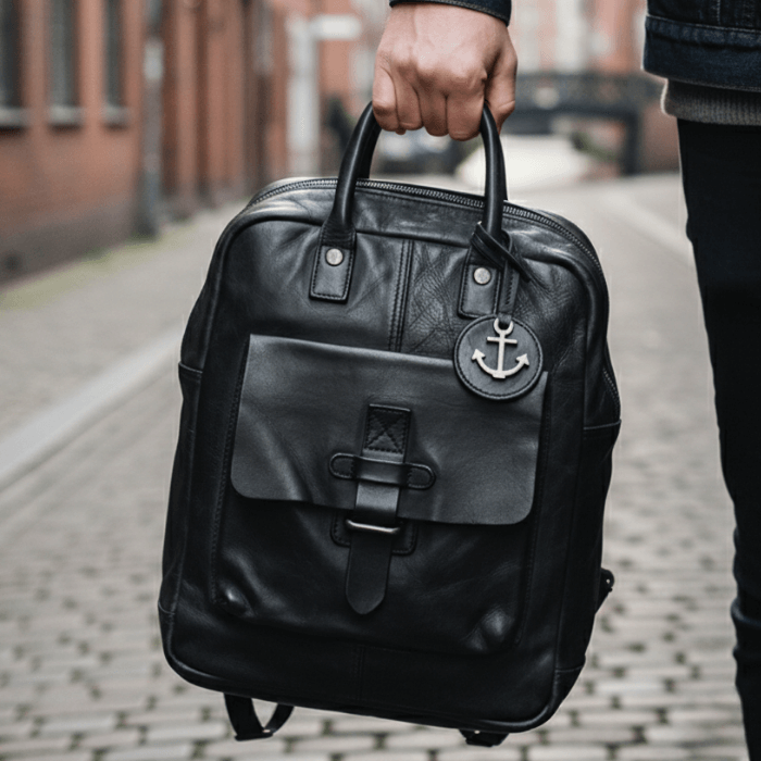 Herren Lederrucksack in Stadt