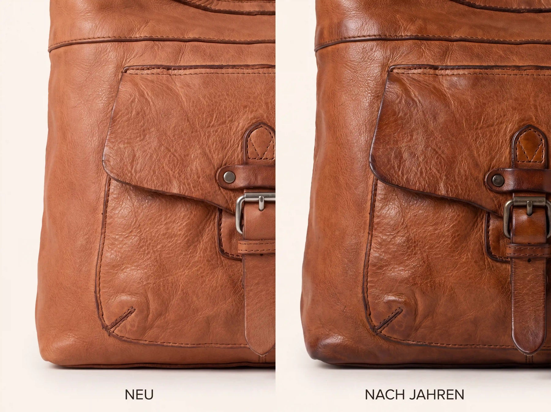 Harbour 2nd Rindleder im Vergleich: neu und mit Patina nach Jahren