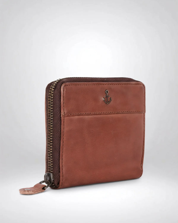 #farbe_cognac – Komet Geldbörse, schräge Seitenansicht

