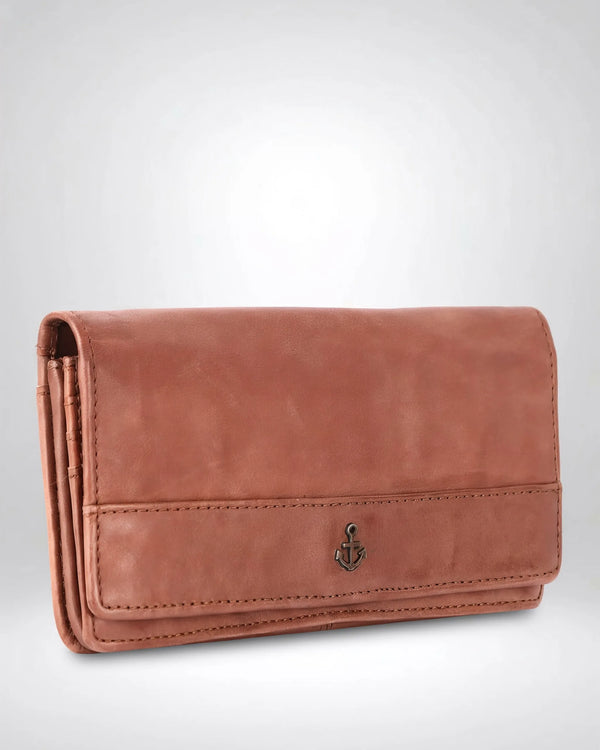 #farbe_cognac – Luja Geldbörse, schräge Seitenansicht
